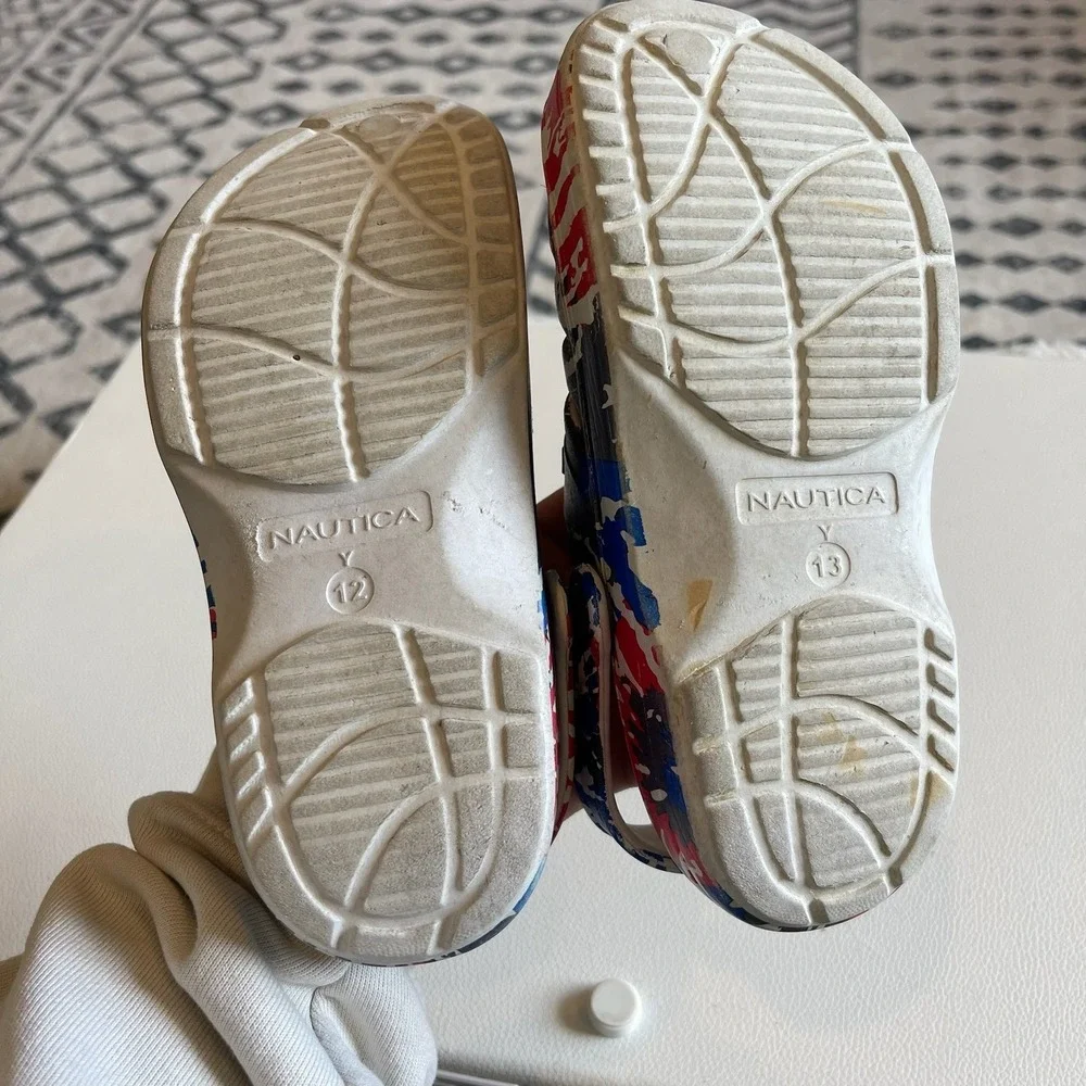 Nautica Kids Clogs Red White Blue Tie Dye Mismatched Sizes 12 and 13 Patriotic
